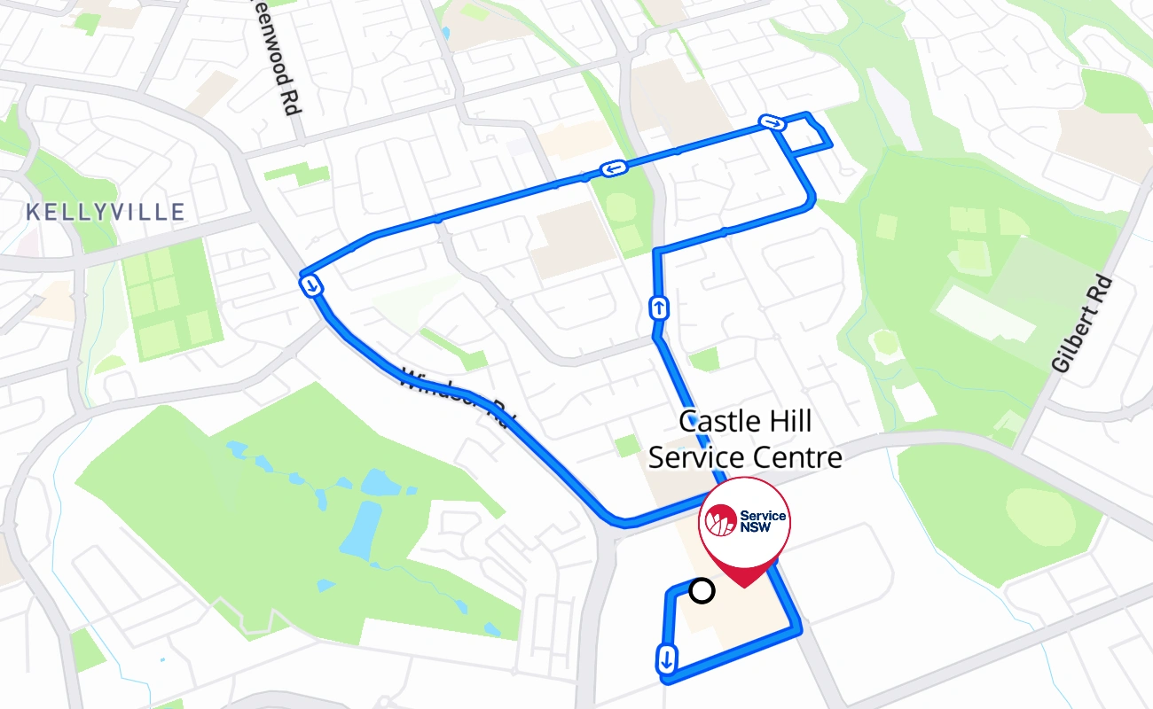 Castle Hill Service Centre 驾考路线 #829 地图 - NSW 澳大利亚