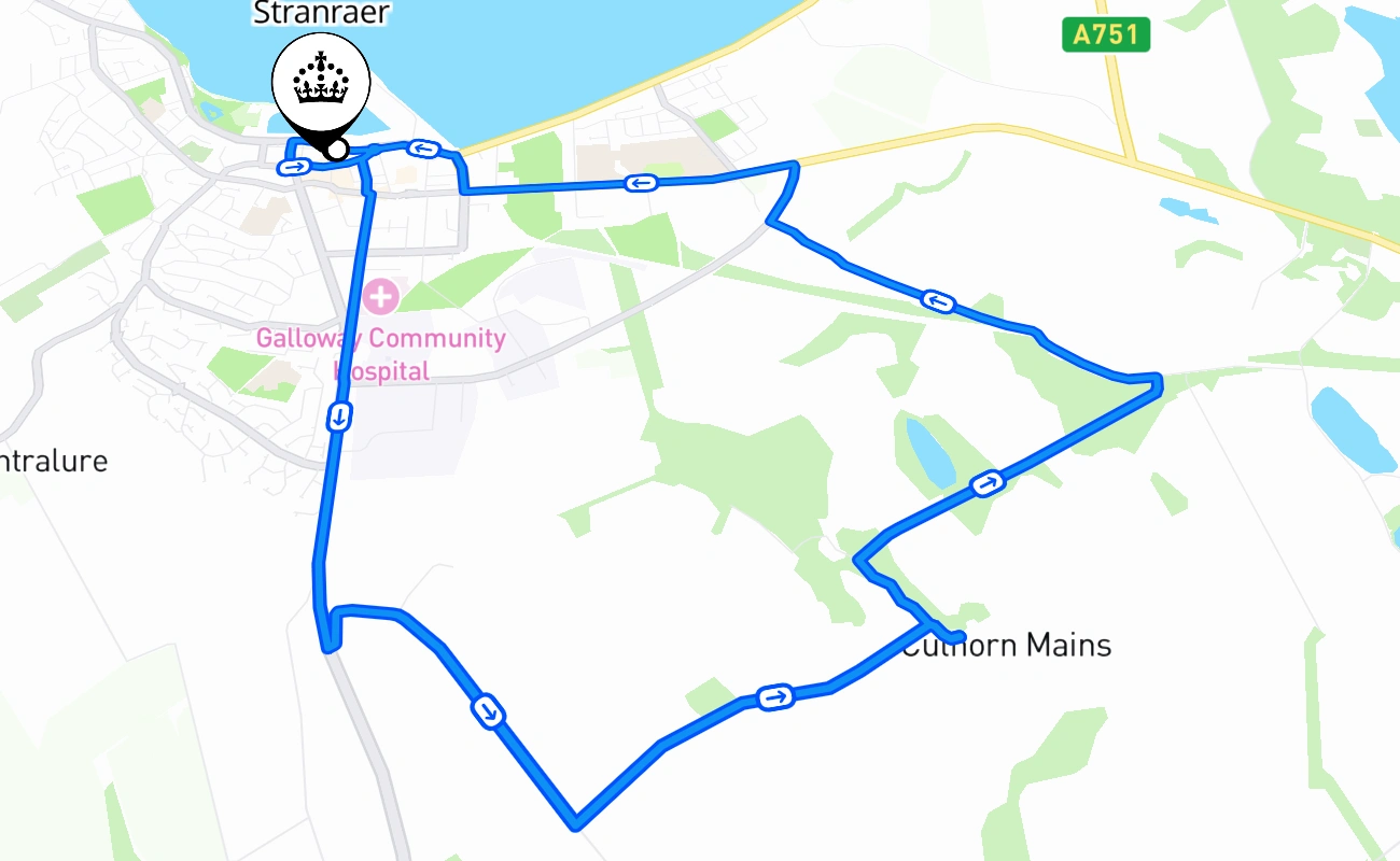 Stranraer driving test route #2015 map - SCT United Kingdom