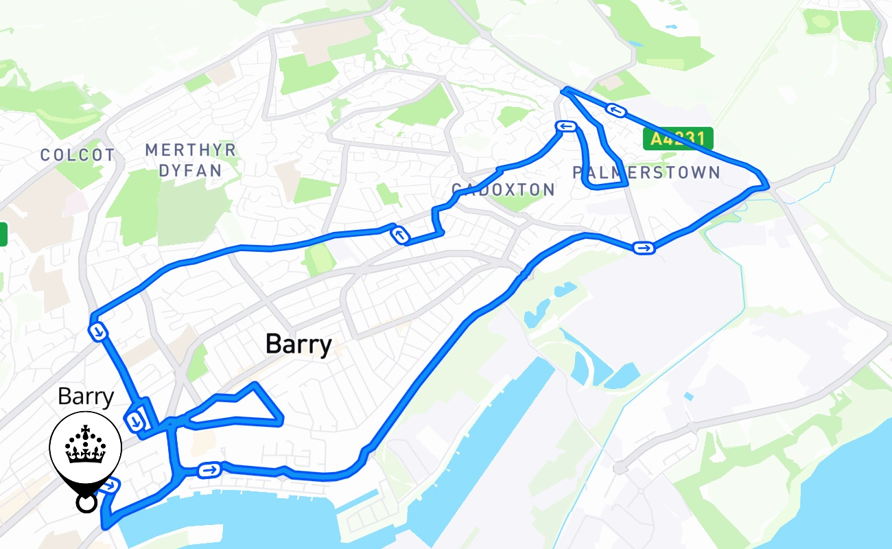 Barry driving test route #1852 map - WLS United Kingdom