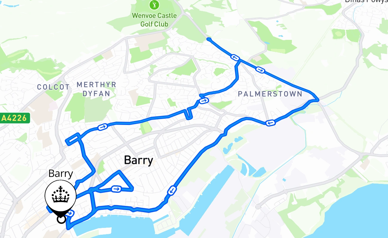 Barry driving test route #1853 map - WLS United Kingdom