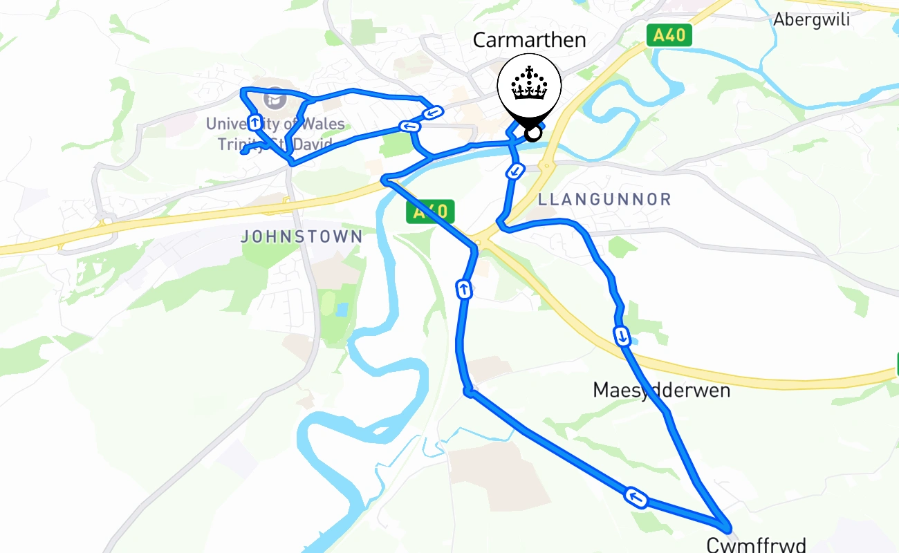 Carmarthen 驾考路线 #1854 地图 - WLS 英国