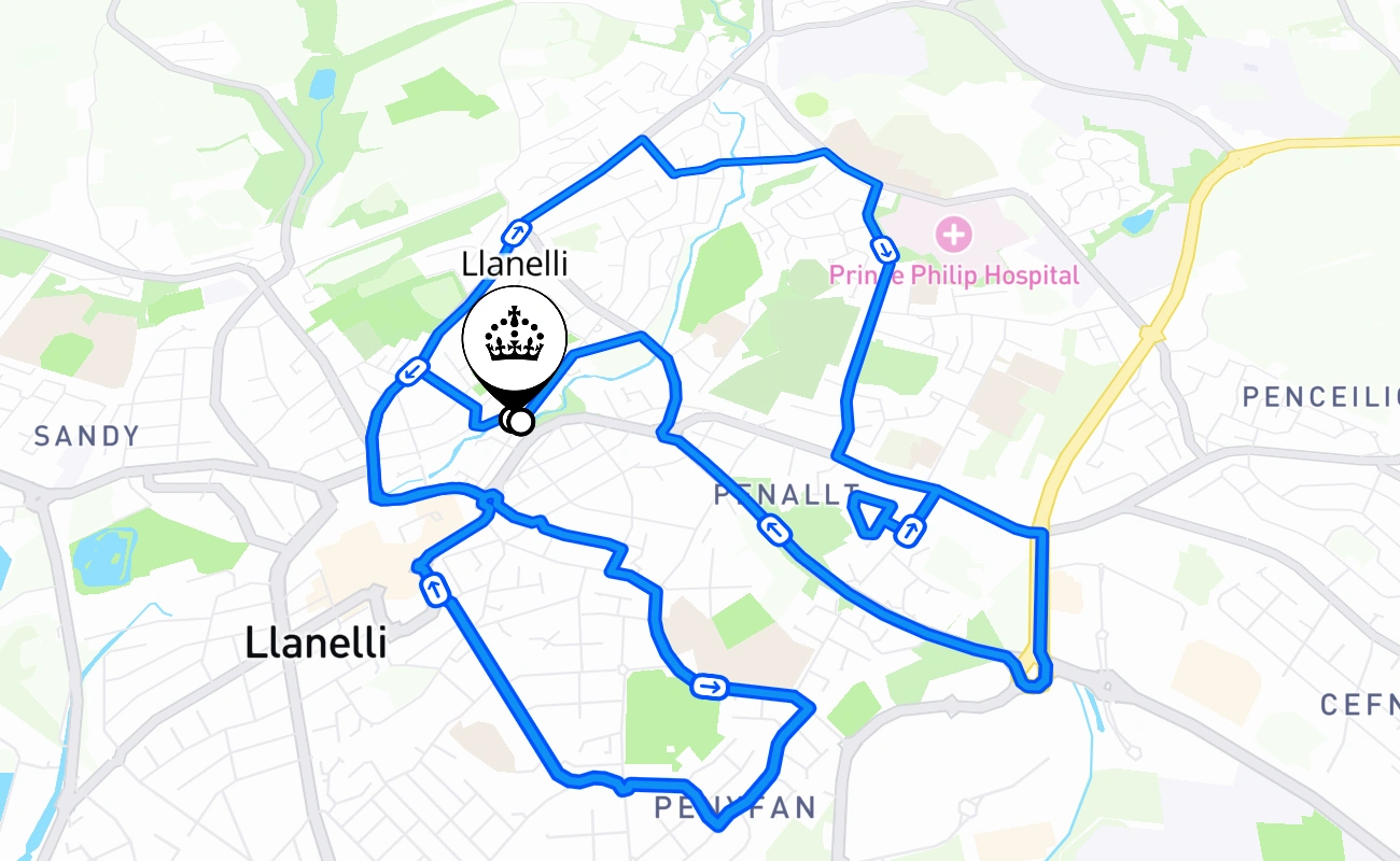 Llanelli driving test route #1847 map - WLS United Kingdom