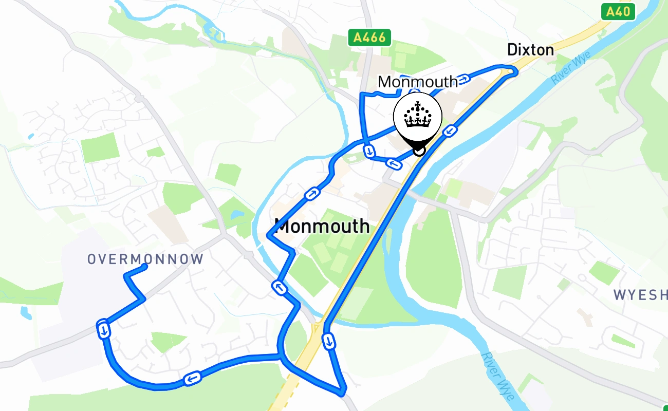 Monmouth driving test route #1262 map - WLS United Kingdom