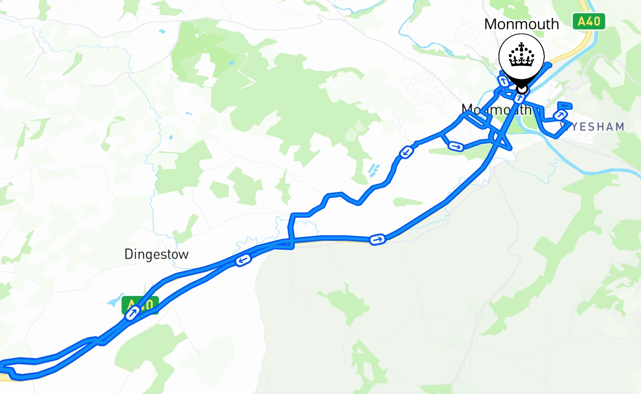 Monmouth driving test route #1263 map - WLS United Kingdom
