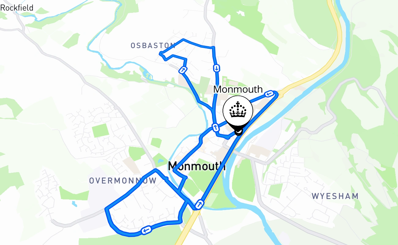 Monmouth driving test route #1264 map - WLS United Kingdom