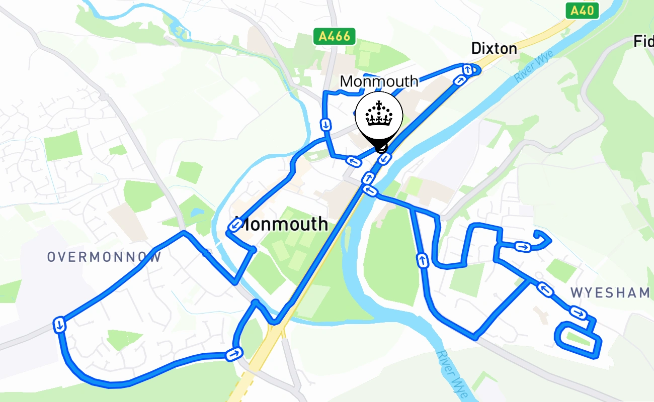Monmouth driving test route #1265 map - WLS United Kingdom