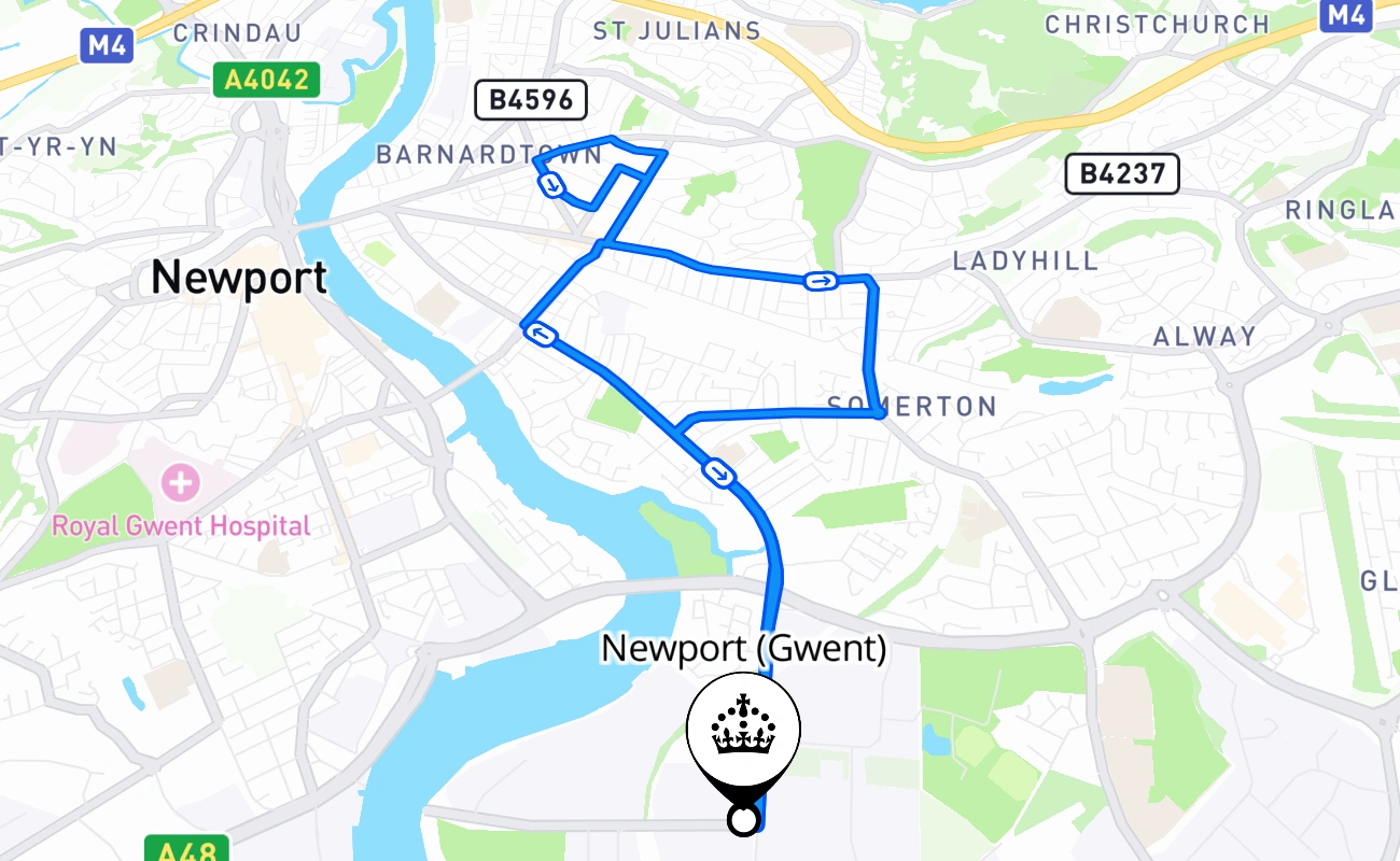 Newport (Gwent) driving test route #1856 map - WLS United Kingdom