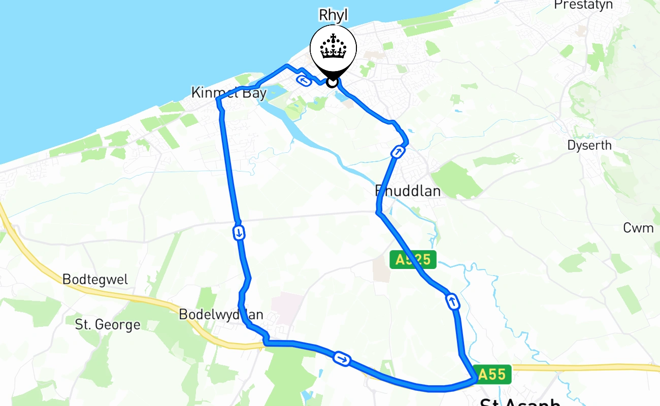 Rhyl driving test route #1669 map - WLS United Kingdom