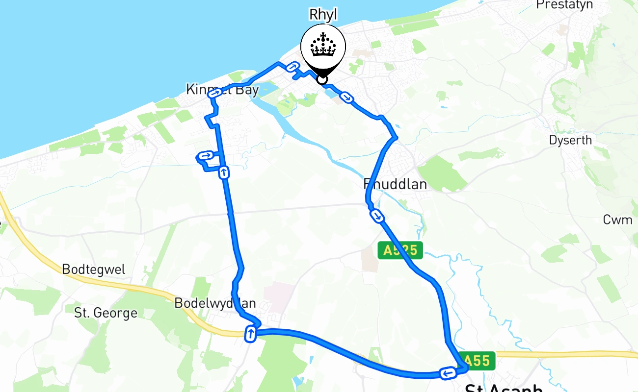 Rhyl driving test route #1676 map - WLS United Kingdom