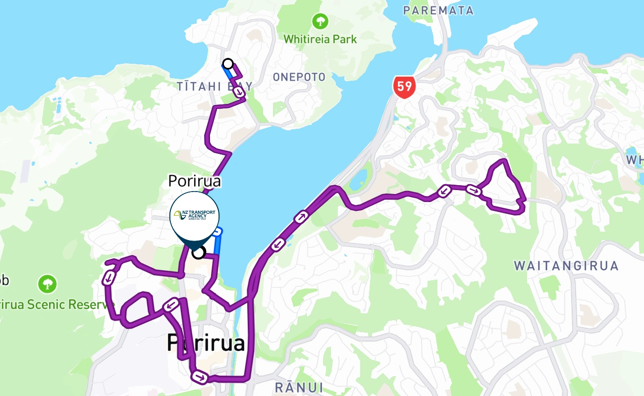 Porirua 驾考路线 #843 地图 - WGN 新西兰