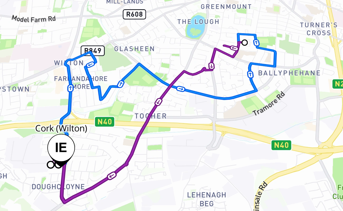 Cork (Wilton) driving test route #2797 map - Munster Ireland