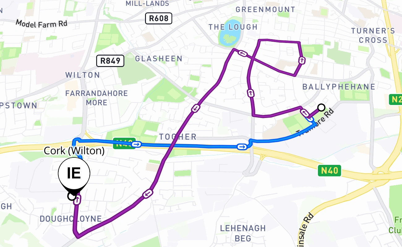 Cork (Wilton) driving test route #2798 map - Munster Ireland
