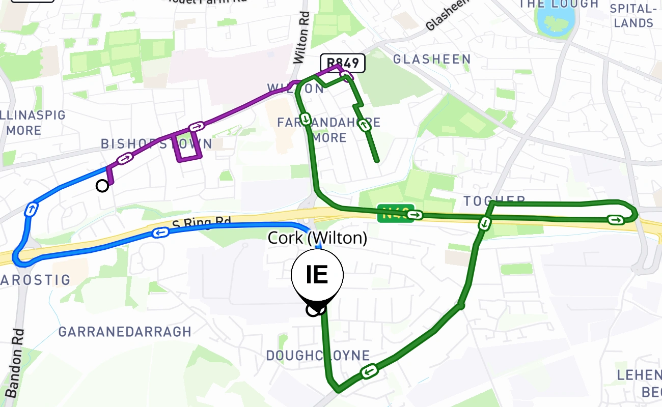 Cork (Wilton) driving test route #2799 map - Munster Ireland