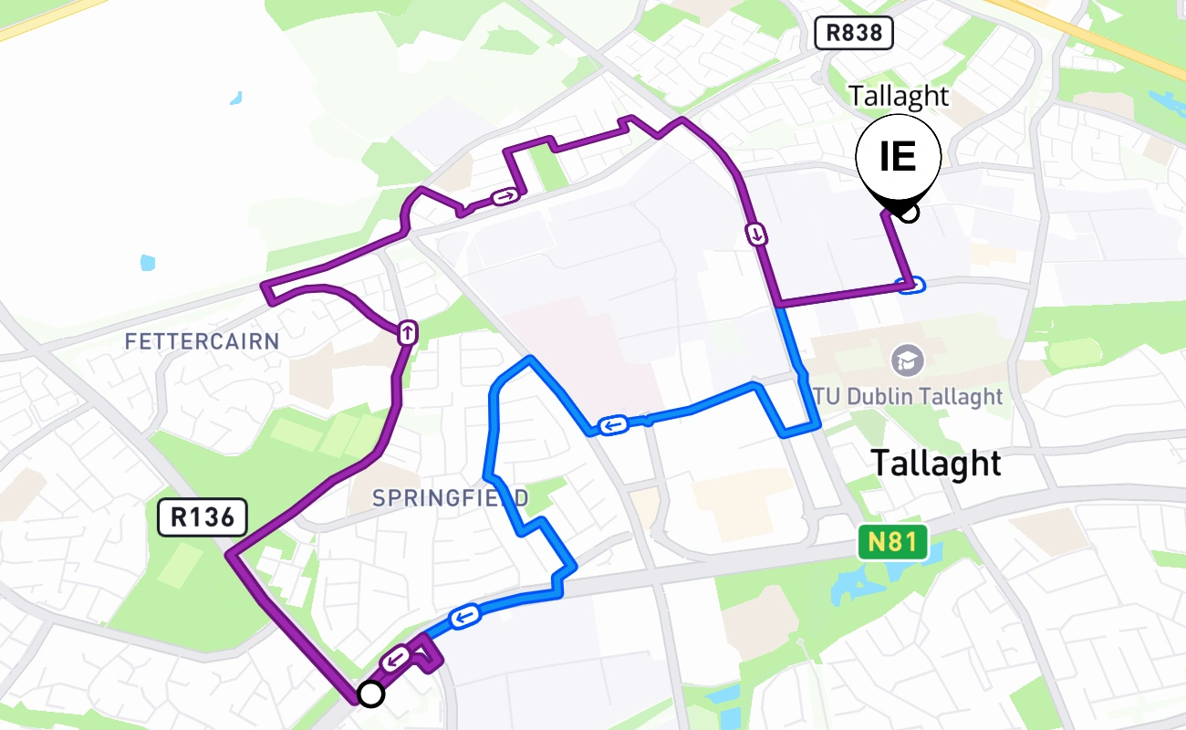 Tallaght driving test route #2801 map - Leinster Ireland
