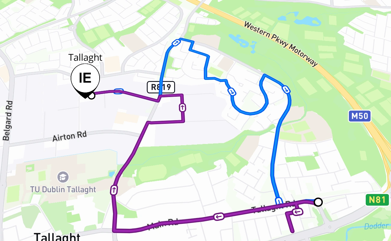 Tallaght driving test route #2802 map - Leinster Ireland