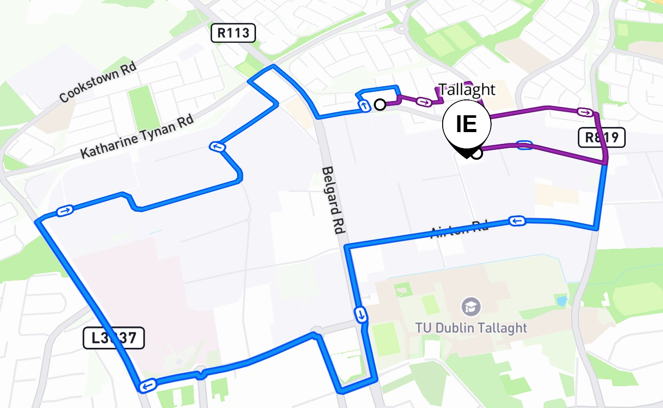 Tallaght driving test route #2803 map - Leinster Ireland