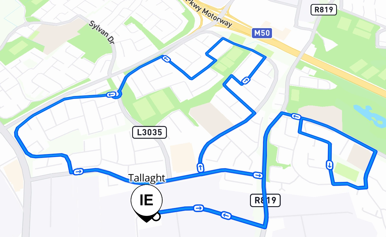 Tallaght driving test route #2804 map - Leinster Ireland
