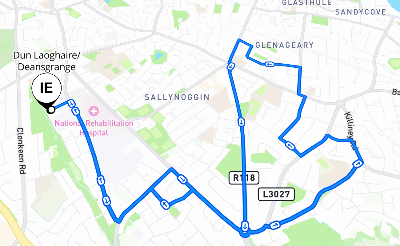 Dun Laoghaire/Deansgrange 驾考路线 #2794 地图 - 伦斯特省 爱尔兰