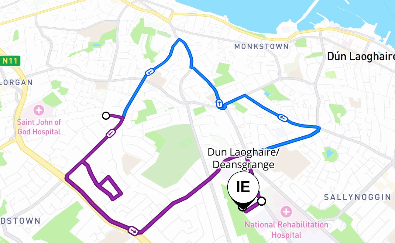 Dun Laoghaire/Deansgrange 驾考路线 #2796 地图 - 伦斯特省 爱尔兰