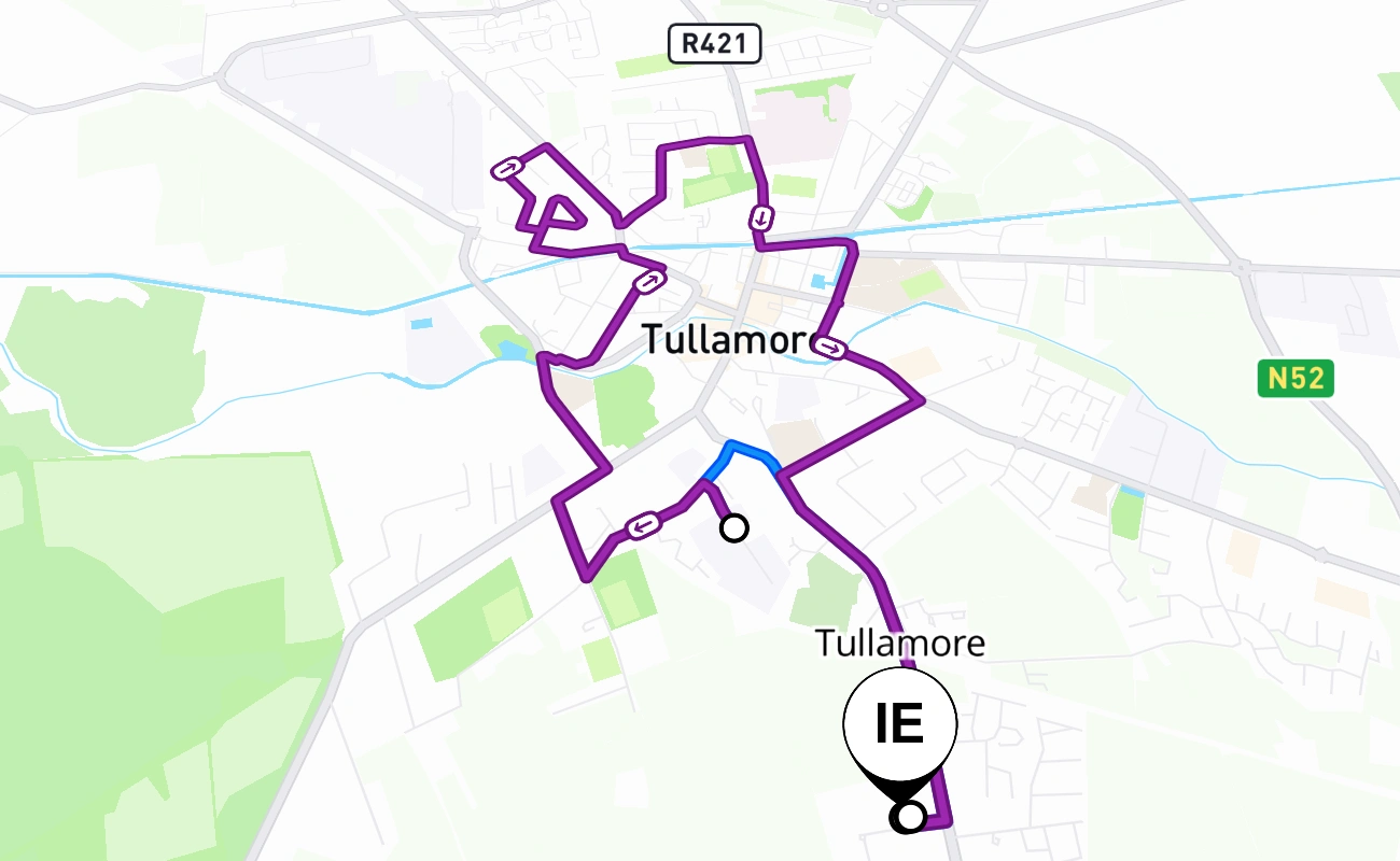 Tullamore driving test route #2793 map - Leinster Ireland