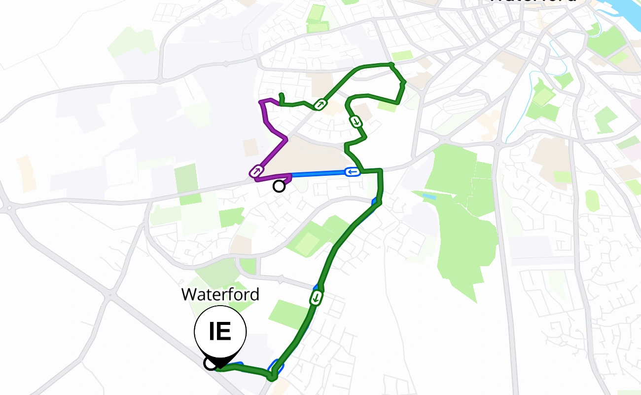 Waterford driving test route #2805 map - Munster Ireland