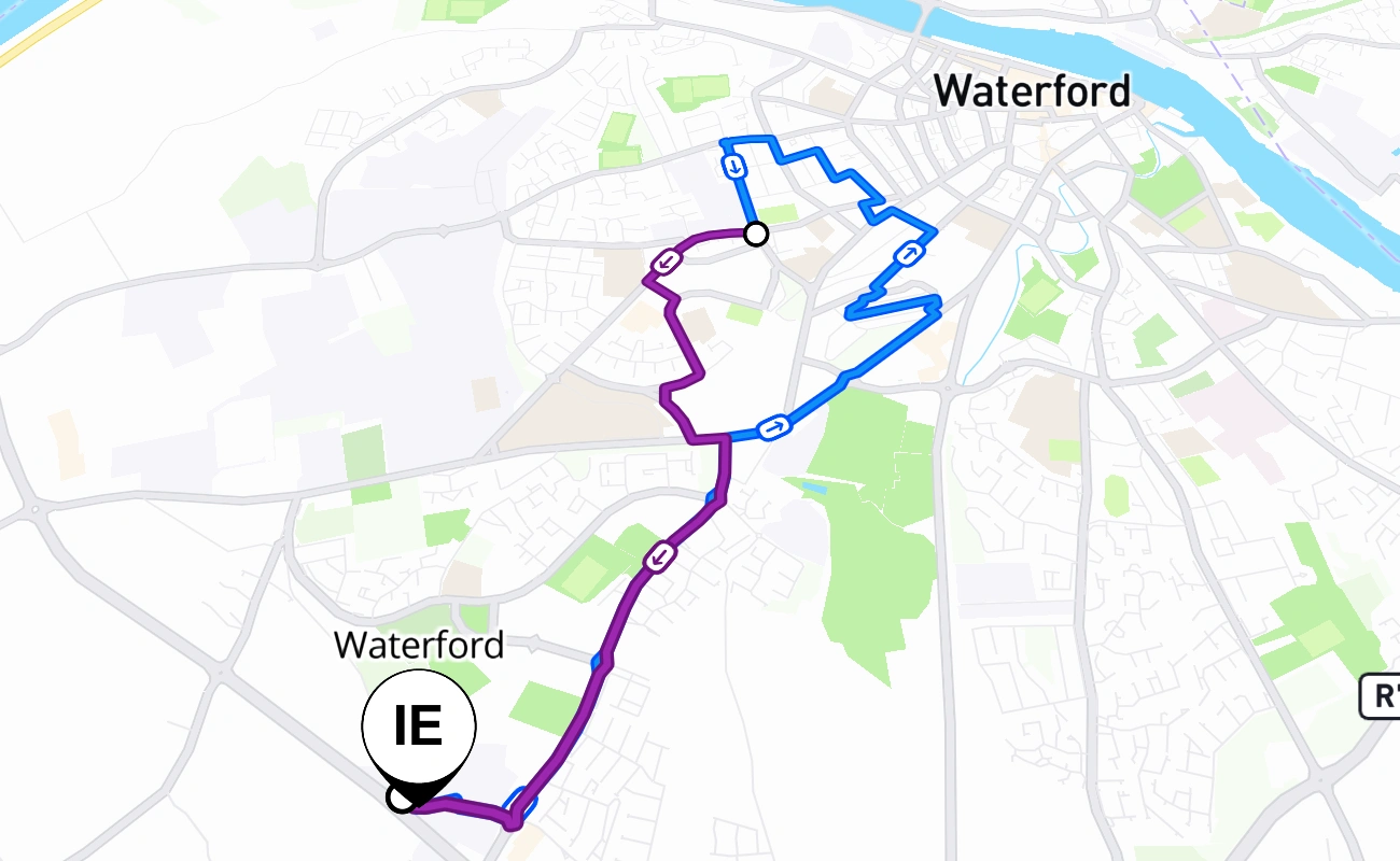 Waterford driving test route #2806 map - Munster Ireland