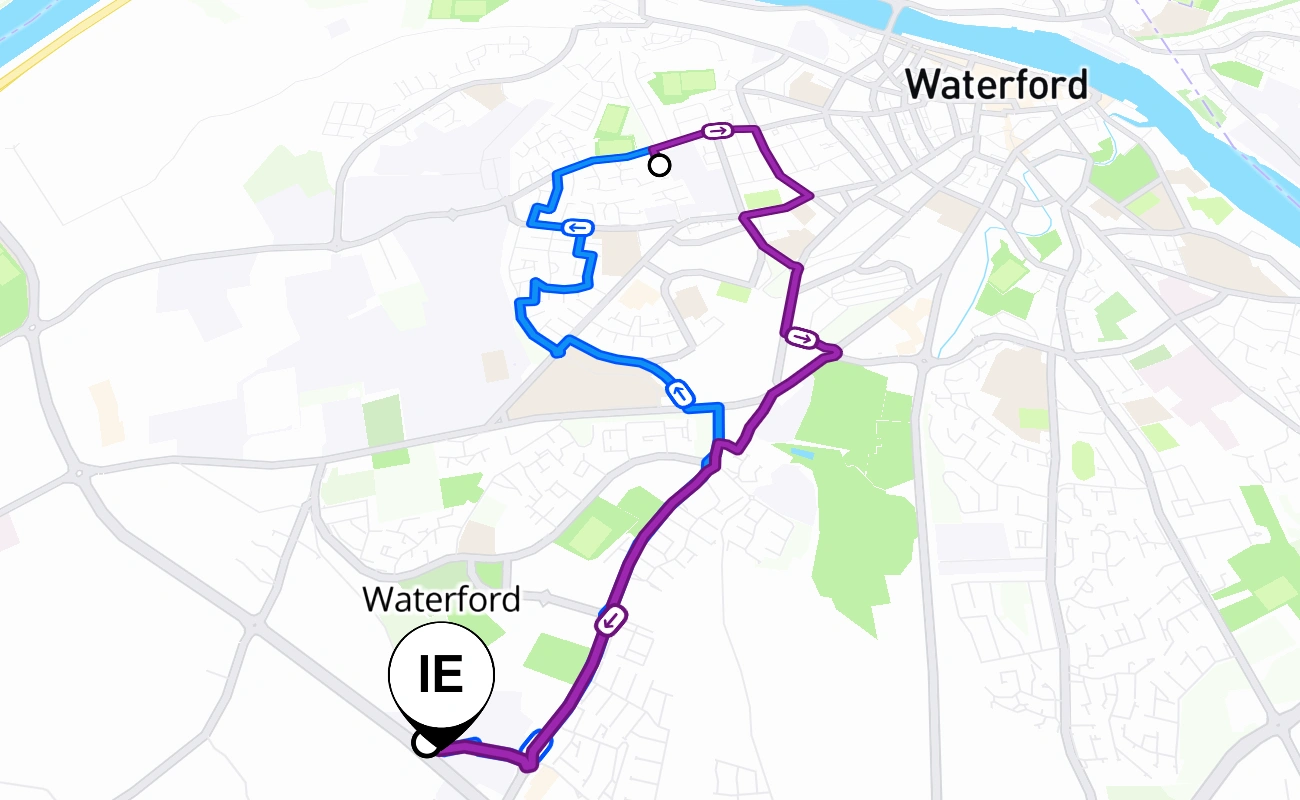 Waterford driving test route #2807 map - Munster Ireland