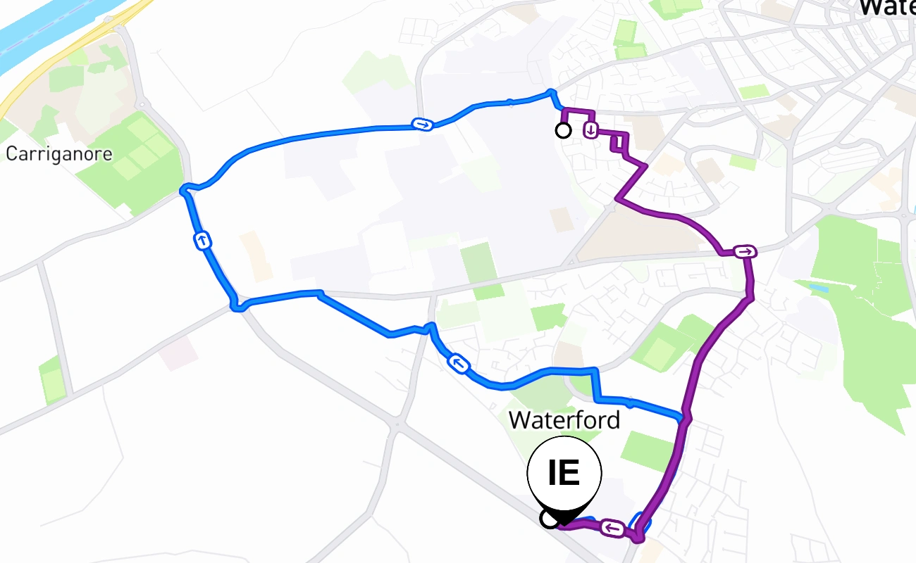 Waterford driving test route #2809 map - Munster Ireland