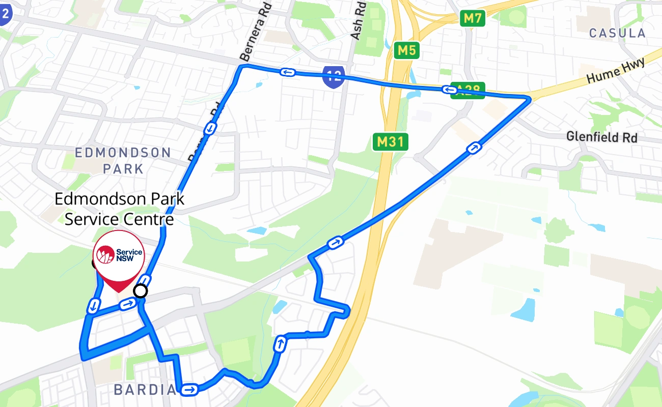 Edmondson Park Service Centre 驾考路线 #824 地图 - NSW 澳大利亚
