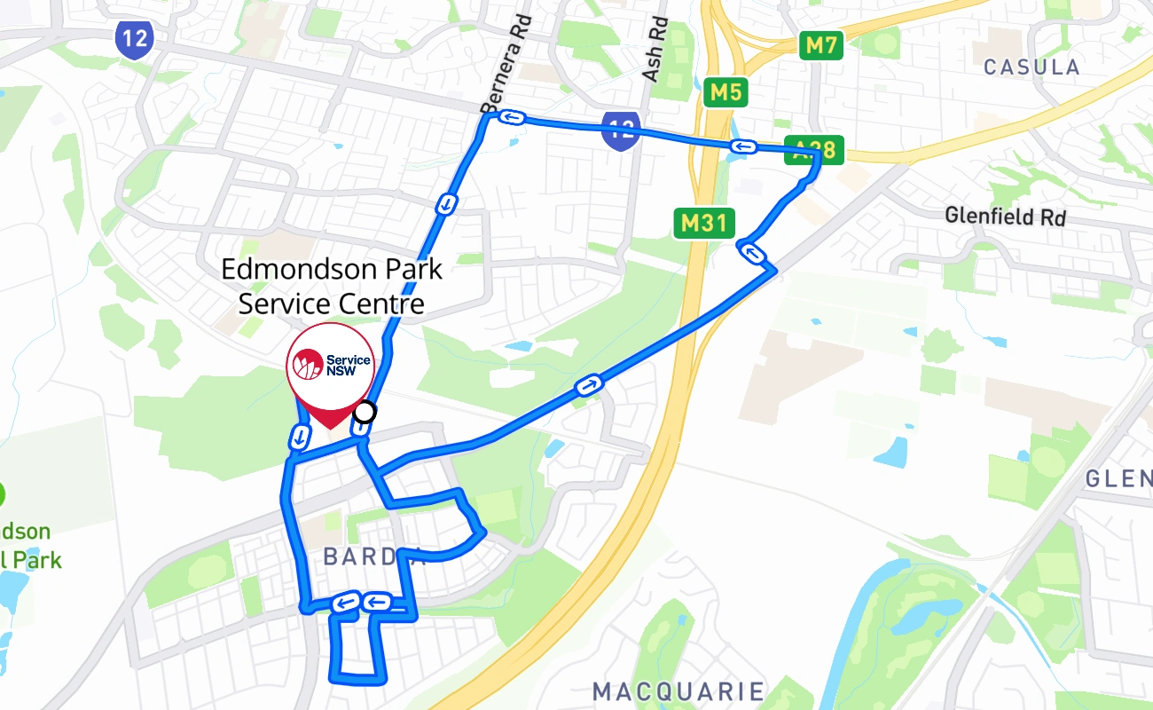 Edmondson Park Service Centre 驾考路线 #2706 地图 - NSW 澳大利亚