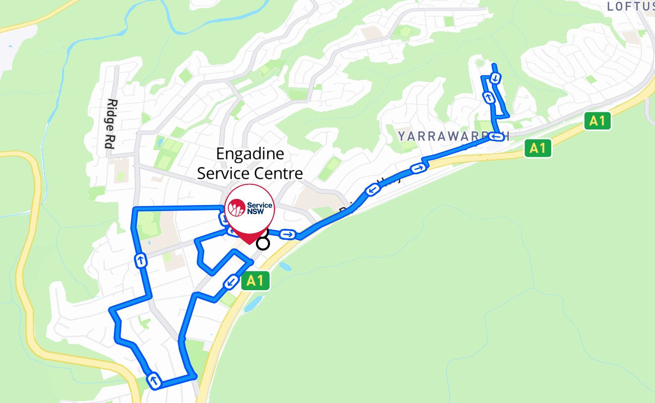 Engadine Service Centre 驾考路线 #815 地图 - NSW 澳大利亚